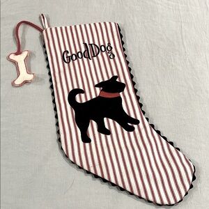 Christmas Holiday STOCKING Red White Black Striped BLACK LAB DOG Good Bad Bone